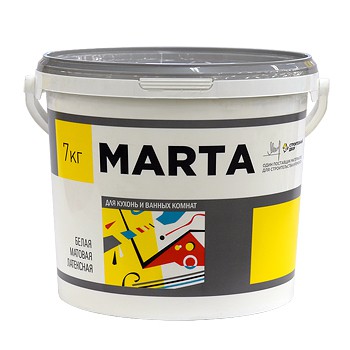 Краска Марта интерьерная моющаяся белая акриловая, 9л