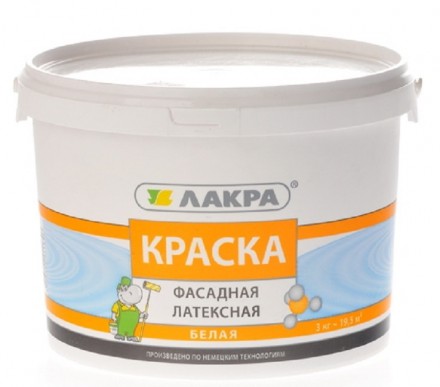 Краска ЛАКРА латексная фасадная (белая), 3кг